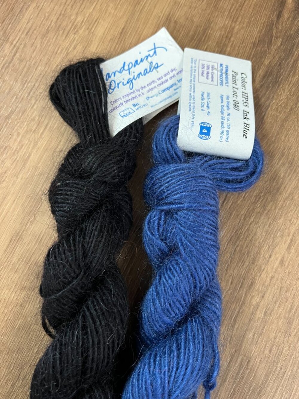 HandPaint Originals Hand Dyed Mohair Merino Wool Blend Black Blue Yarn Bundle